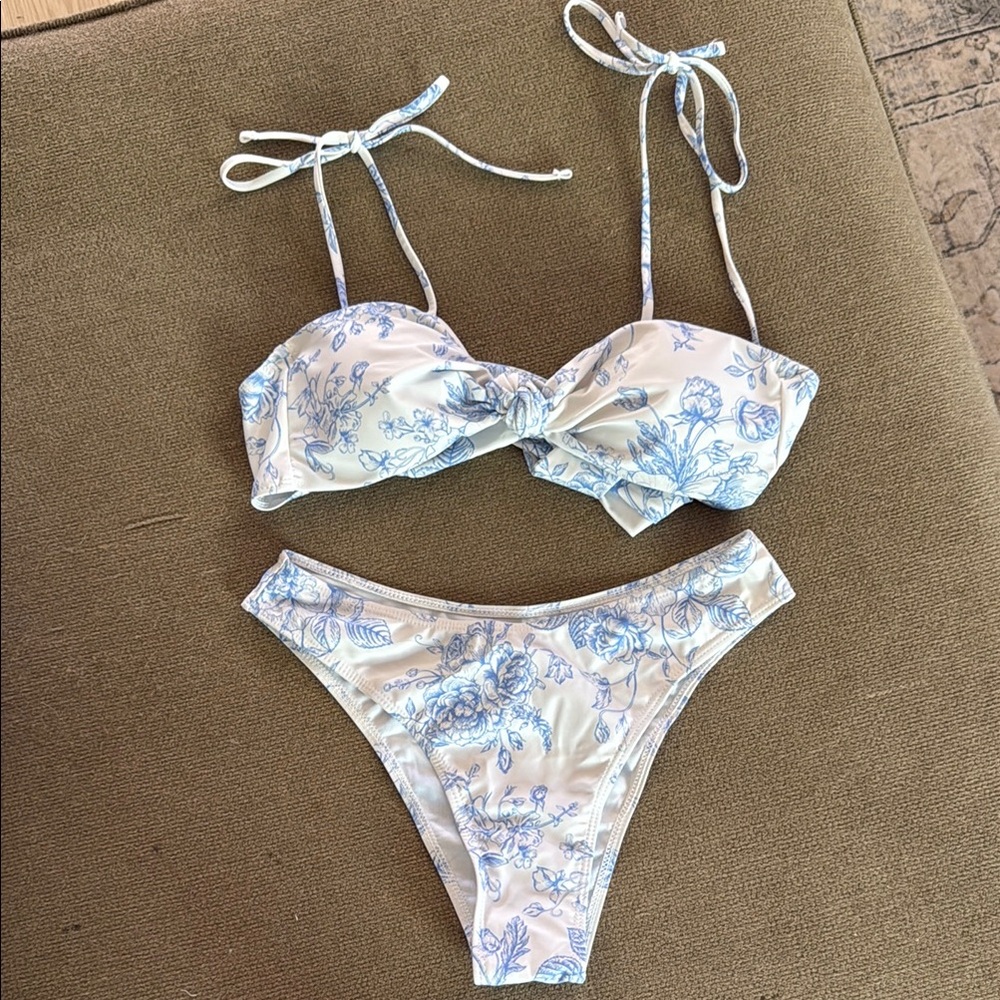 Floral Blue and White Bikini Set